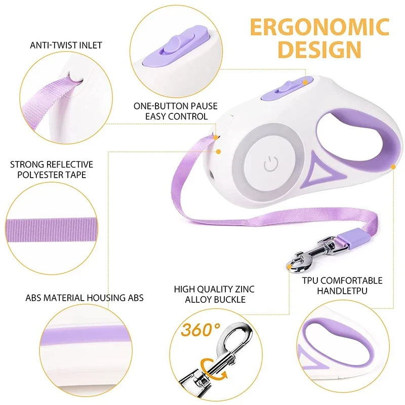 Automatic Retractable Dog Leash with Flashlight